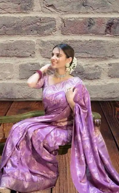 KP 5072B Light Purple Color Soft Lichi Silk Jacquard On All Over Saree Casual, Party Wear, Wedding, Events Etc. Expected Delivery 4-6 Working Days @1499/- | Bollywood Sarees, Creative Sarees, Designer Sarees, Embroidered Sarees, Ethnic Saree, Modern Digital sarees, Party Wear Sarees, Sarees