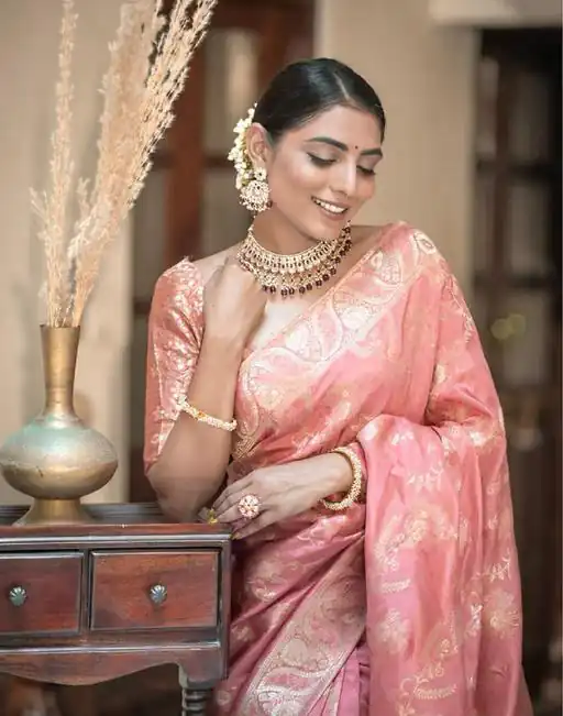 KP 5072B Peach Color Soft Lichi Silk Jacquard On All Over Saree Casual, Party Wear, Wedding, Events Etc. Expected Delivery 4-6 Working Days @1499/- | Bollywood Sarees, Creative Sarees, Designer Sarees, Embroidered Sarees, Ethnic Saree, Modern Digital sarees, Party Wear Sarees, Sarees