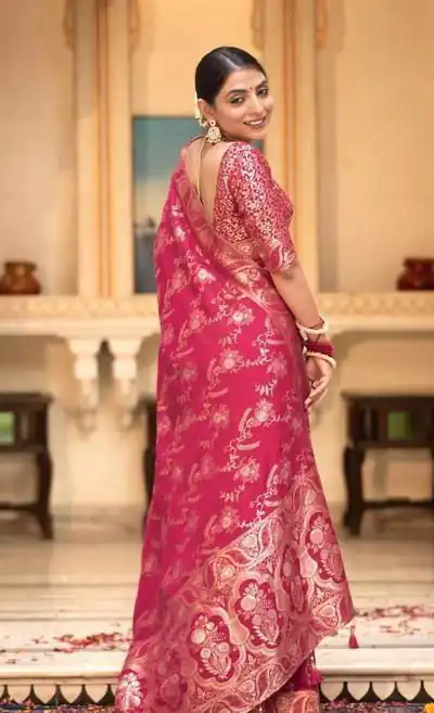 KP 5072 Pink Color Soft Lichi Silk Jacquard On All Over Saree Casual, Party Wear, Wedding, Events Etc. Expected Delivery 4-6 Working Days @1499/- | Bollywood Sarees, Creative Sarees, Designer Sarees, Embroidered Sarees, Ethnic Saree, Modern Digital sarees, Party Wear Sarees, Sarees