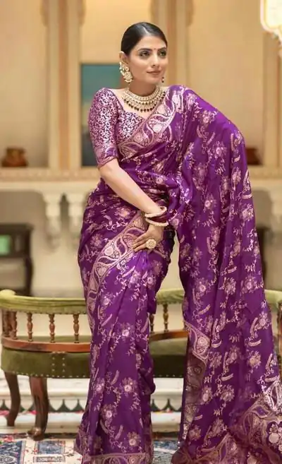 KP 5072B Purple Color Soft Lichi Silk Jacquard On All Over Saree Casual, Party Wear, Wedding, Events Etc. Expected Delivery 4-6 Working Days @1499/- | Bollywood Sarees, Creative Sarees, Designer Sarees, Embroidered Sarees, Ethnic Saree, Modern Digital sarees, Party Wear Sarees, Sarees