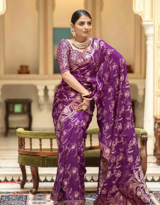 KP 5072B Purple Color Soft Lichi Silk Jacquard On All Over Saree Casual, Party Wear, Wedding, Events Etc. Expected Delivery 4-6 Working Days @1499/- | Bollywood Sarees, Creative Sarees, Designer Sarees, Embroidered Sarees, Ethnic Saree, Modern Digital sarees, Party Wear Sarees, Sarees