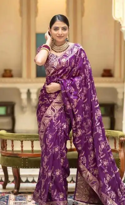 KP 5072B Purple Color Soft Lichi Silk Jacquard On All Over Saree Casual, Party Wear, Wedding, Events Etc. Expected Delivery 4-6 Working Days @1499/- | Bollywood Sarees, Creative Sarees, Designer Sarees, Embroidered Sarees, Ethnic Saree, Modern Digital sarees, Party Wear Sarees, Sarees