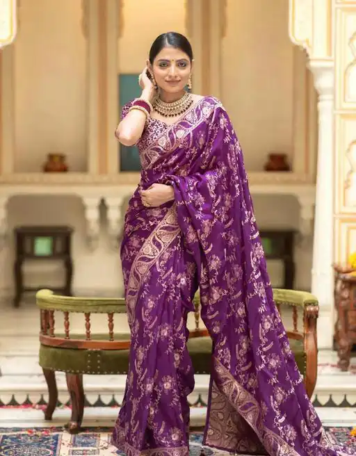 KP 5072B Purple Color Soft Lichi Silk Jacquard On All Over Saree Casual, Party Wear, Wedding, Events Etc. Expected Delivery 4-6 Working Days @1499/- | Bollywood Sarees, Creative Sarees, Designer Sarees, Embroidered Sarees, Ethnic Saree, Modern Digital sarees, Party Wear Sarees, Sarees