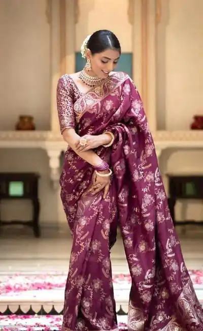 KP 5072B Wine Color Soft Lichi Silk Jacquard On All Over Saree Casual, Party Wear, Wedding, Events Etc. Expected Delivery 4-6 Working Days @1499/- | Bollywood Sarees, Creative Sarees, Designer Sarees, Embroidered Sarees, Ethnic Saree, Modern Digital sarees, Party Wear Sarees, Sarees