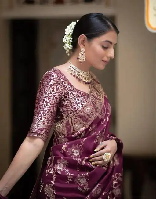 KP 5072B Wine Color Soft Lichi Silk Jacquard On All Over Saree Casual, Party Wear, Wedding, Events Etc. Expected Delivery 4-6 Working Days @1499/- | Bollywood Sarees, Creative Sarees, Designer Sarees, Embroidered Sarees, Ethnic Saree, Modern Digital sarees, Party Wear Sarees, Sarees