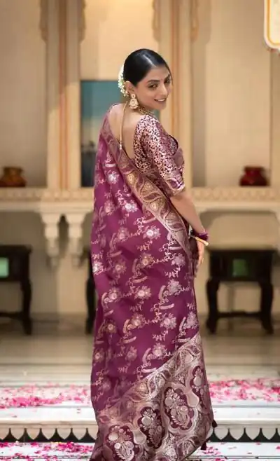 KP 5072B Wine Color Soft Lichi Silk Jacquard On All Over Saree Casual, Party Wear, Wedding, Events Etc. Expected Delivery 4-6 Working Days @1499/- | Bollywood Sarees, Creative Sarees, Designer Sarees, Embroidered Sarees, Ethnic Saree, Modern Digital sarees, Party Wear Sarees, Sarees