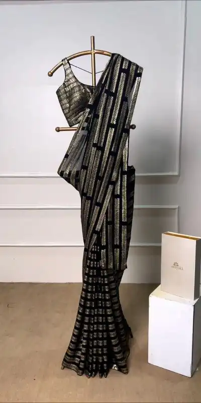 KD 383 Black Color Faux Georgette Sequence Work Saree Casual, Party, Wedding, Festive, Events Etc.  Expected Delivery  4-6 Working Days @1699/- | Bollywood Sarees, Creative Sarees, Designer Sarees, Embroidered Sarees, Ethnic Saree, Modern Digital sarees, Party Wear Sarees, Sarees