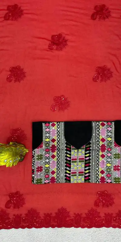 KD 443 Red Color Faux Georgette Thread With Sequence Saree Casual, Party, Wedding, Festive, Events Etc.  Expected Delivery  4-6 Working Days @1799/- Only | Bollywood Sarees, Creative Sarees, Designer Sarees, Embroidered Sarees, Ethnic Saree, Modern Digital sarees, Party Wear Sarees, Sarees