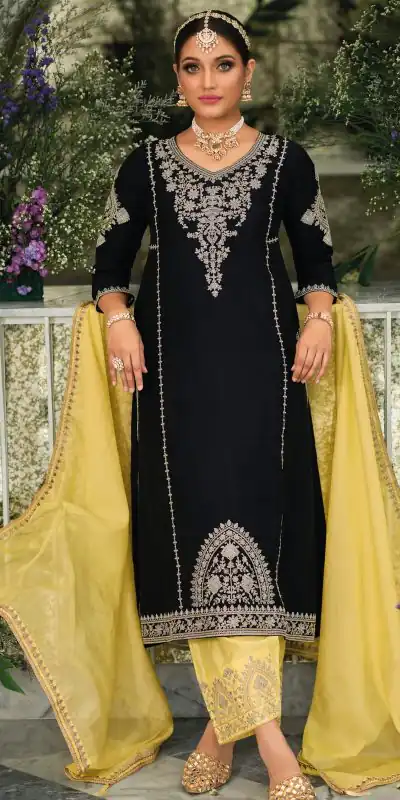 KF 1635 Black  Top : Georgette Chine Stitched Work Salwar Suit Wedding, Party, Festive, Events Etc.  Expected Delivery 4-6 Working Days @2049/-Only | Casual Suits, Creative suits, Designer Suits, Palazzo Suits, Party Wear Suits, Salwar suit, Straight Suits