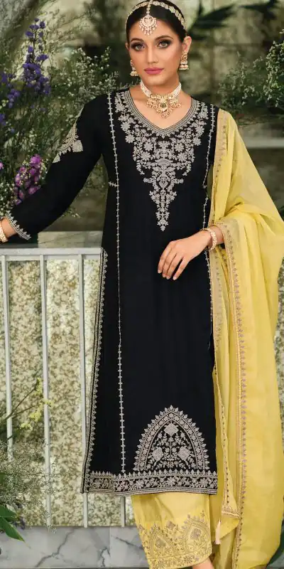 KF 1635 Black Top : Georgette Chine Stitched Work Salwar Suit Wedding, Party, Festive, Events Etc. Expected Delivery 4-6 Working Days @2049/-Only | Casual Suits, Creative suits, Designer Suits, Palazzo Suits, Party Wear Suits, Salwar suit, Straight Suits
