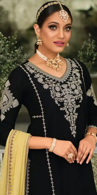 KF 1635 Black Top : Georgette Chine Stitched Work Salwar Suit Wedding, Party, Festive, Events Etc. Expected Delivery 4-6 Working Days @2049/-Only | Casual Suits, Creative suits, Designer Suits, Palazzo Suits, Party Wear Suits, Salwar suit, Straight Suits