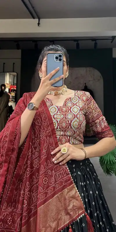 AF Lahriya Black Color Tussar Patola Print Foil Work Lehenga Choli Casual, Party Wear, Events, Festivals Wear Etc. Expected Delivery 4-6 Working Days @1999 | Bollywood Lehenga, Creative Lehenga, Designer Lehenga, Embroidered Lehenga, Lehenga, Party Wear Lehenga