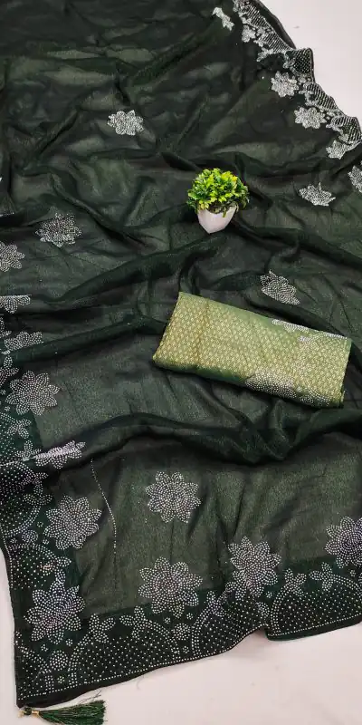MB Mahek Green Color Black Ket Embellished Swarovski Diamond Saree Casual, Party Wear, Festival, Events, .  Expected Delivery  4-6 Working Days @1599/- | Bollywood Sarees, Creative Sarees, Designer Sarees, Embroidered Sarees, Ethnic Saree, Modern Digital sarees, Party Wear Sarees, Sarees