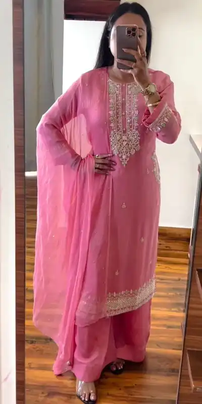 SRK 5159 Pink Color Pure Chinnon Silk Embroidery Coding Dori Salwar Suit Wedding, Party, Festive, Events Expected Delivery 4-6 Working Days @ 1899/- | Jump Suits, Casual Suits, Creative suits, Designer Suits, Palazzo Suits, Party Wear Suits, Patiala Suits, Salwar suit, Straight Suits