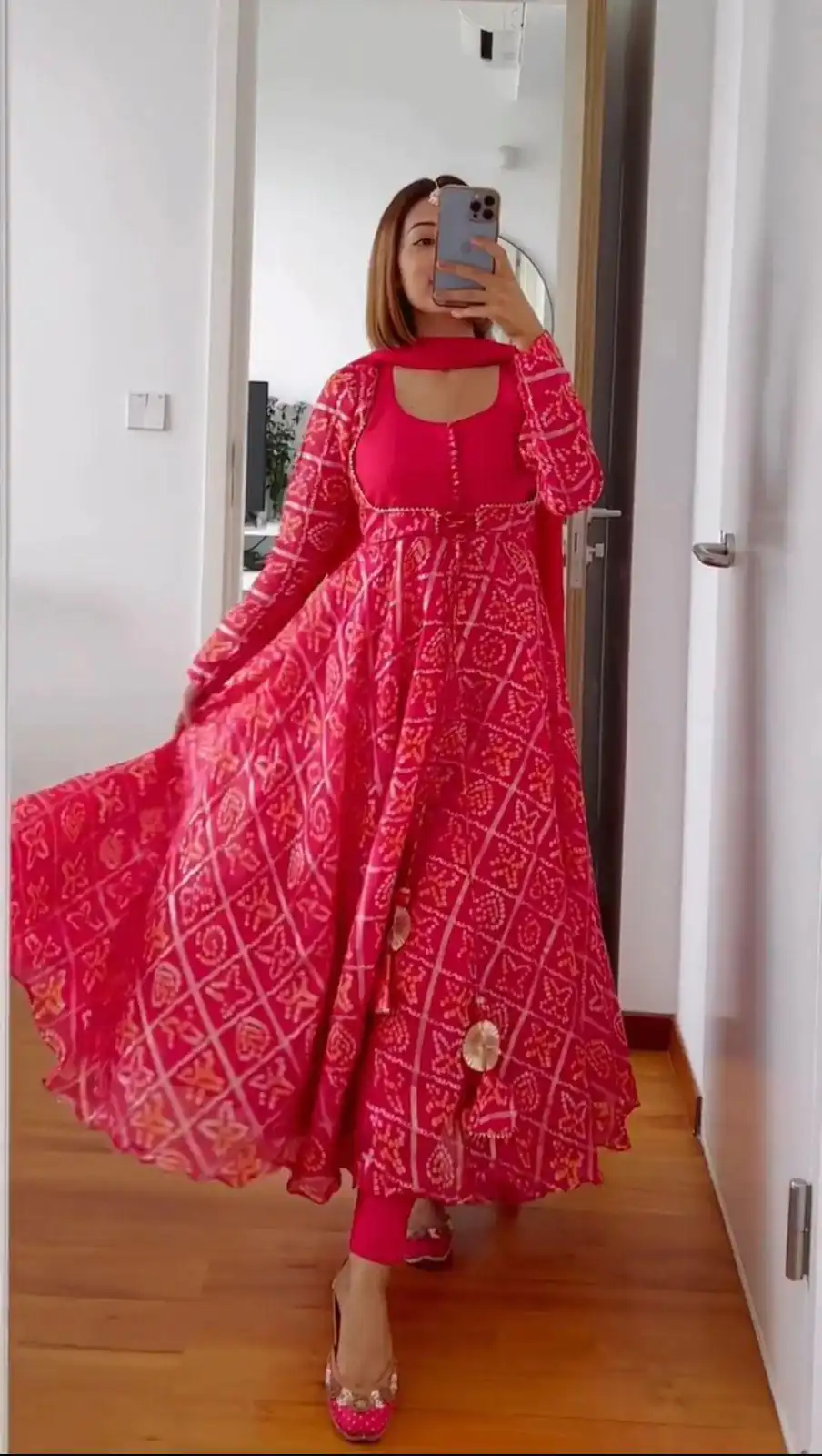KD 1177 Pink Color Georgette Bandhani Digital Printed Salwar Suit Casual, Party, Festive, Events Wedding Etc. Expected Delivery 4-6 Working Days @2099/- | Casual Suits, Creative suits, Designer Suits, Palazzo Suits, Party Wear Suits, Salwar suit, Straight Suits