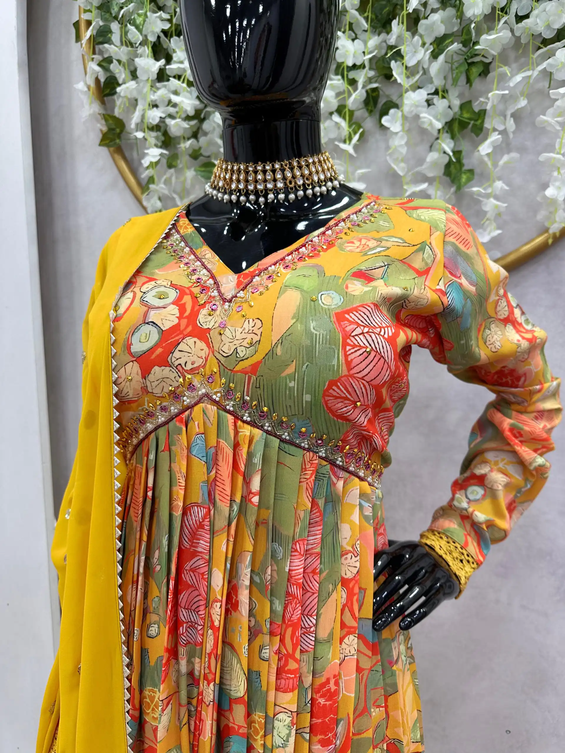 KD 1458 Yellow Color Muslin Digital Print With Hand Work Salwar Suit Casual, Party, Festive, Events Wedding Etc.  Expected Delivery 4-6 Working Days @2049/- | Casual Suits, Creative suits, Designer Suits, Palazzo Suits, Party Wear Suits, Salwar suit, Straight Suits