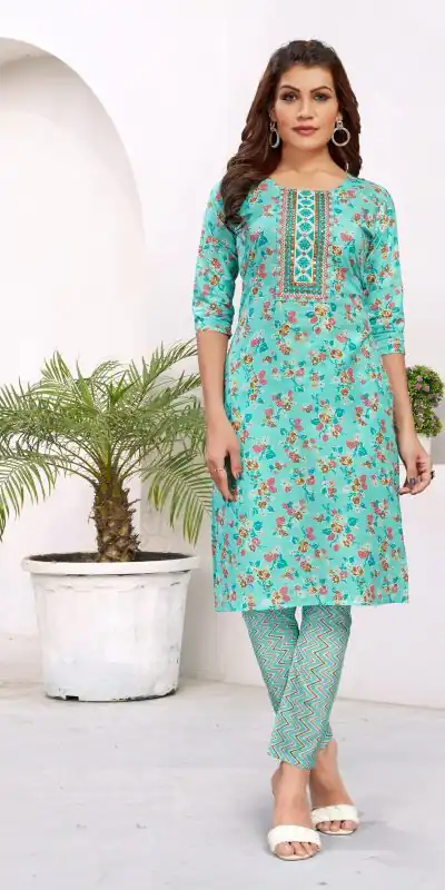 INLI Samaira Blue Color Heavy Cambric Cotton Print Embroidery Work Kurti Casual, Wedding, Party, Festive, Events . Expected Delivery 4-6 Working Days @1499 | Bollywood Kurti, Creative Kurtis, Designer Kurti, Kurti, Party Wear Kurti, Selfie Kurti