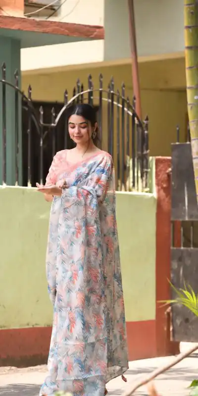 Veechis 111 Light Blue Color Linen Beautiful Digital Printed Work Saree Casual, Party Festive, Events. Expected Delivery 4-6 Working Days @1549/- | Bollywood Sarees, Creative Sarees, Designer Sarees, Embroidered Sarees, Modern Digital sarees, Party Wear Sarees, Sarees