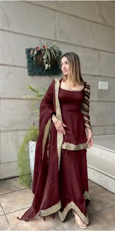 NSR 691 Maroon  Color Faux Georgette Embroidery Work Salwar Suit Casual, Party Festive, Events Etc. Expected Delivery 4-6 Working Days @1899/ | Jump Suits, Casual Suits, Creative suits, Designer Suits, Palazzo Suits, Party Wear Suits, Patiala Suits, Salwar suit, Straight Suits