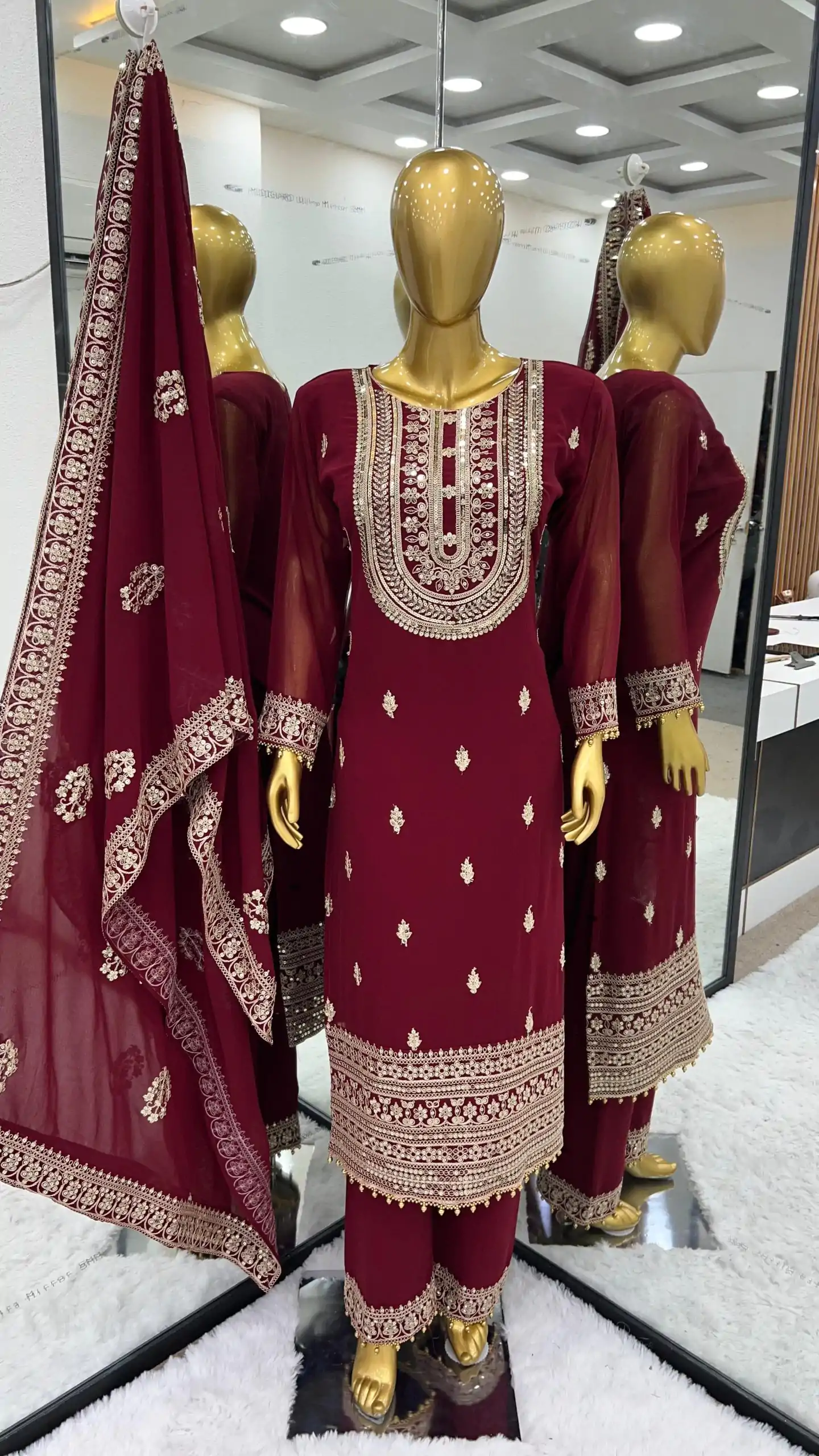 SRK 5162 Maroon Color Faux Georgette Embroidery Salwar Suit Wedding, Party, Festive, Events Expected Delivery 4-6 Working Days @ 1999/- | Casual Suits, Creative suits, Designer Suits, Palazzo Suits, Party Wear Suits, Patiala Suits, Salwar suit, Straight Suits