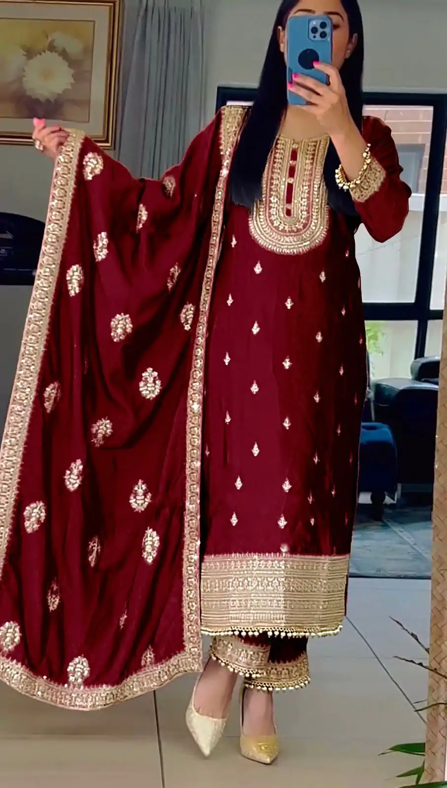 SRK 5162 Maroon Color Faux Georgette Embroidery Salwar Suit Wedding, Party, Festive, Events Expected Delivery 4-6 Working Days @ 1999/- | Casual Suits, Creative suits, Designer Suits, Palazzo Suits, Party Wear Suits, Patiala Suits, Salwar suit, Straight Suits