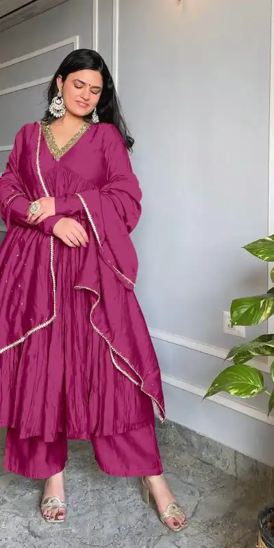 AD 152 Pink Color Pure Chinon Silk Embroidery Sharara Suit Fancy Full Sleeve Wedding, Party, Festive, Events Etc. Expected Delivery 4-6 Working Days @1799/ | Casual Suits, Jump Suits, Creative suits, Designer Suits, Palazzo Suits, Party Wear Suits, Patiala Suits, Salwar suit, Straight Suits
