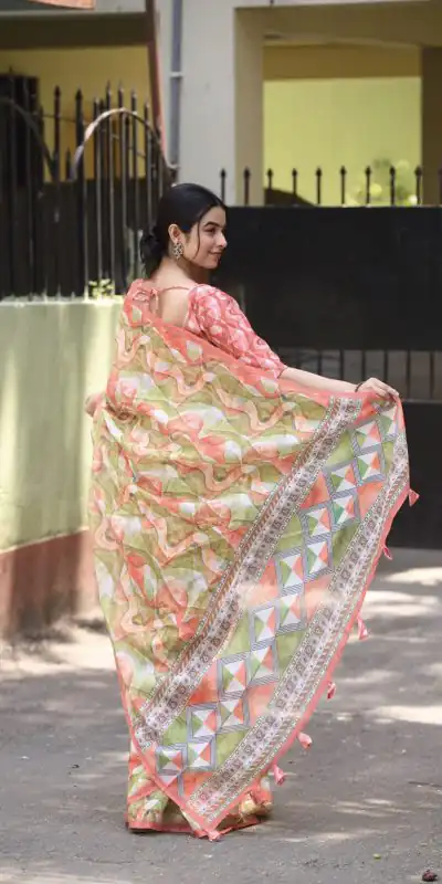 Veechis 111 Pista Green Color Linen Beautiful Digital Printed Work Saree Casual, Party Festive, Events. Expected Delivery 4-6 Working Days @1549/- | Bollywood Sarees, Creative Sarees, Designer Sarees, Embroidered Sarees, Modern Digital sarees, Party Wear Sarees, Sarees