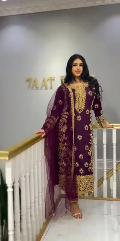 SSR 463 Purple Color Chinnon Silk Embroidery Sequence Salwar Suit Wedding, Party, Festive, Events Expected Delivery 4-6 Working Days @ 2099/- Only | Casual Suits, Creative suits, Designer Suits, Party Wear Suits, Salwar suit, Straight Suits