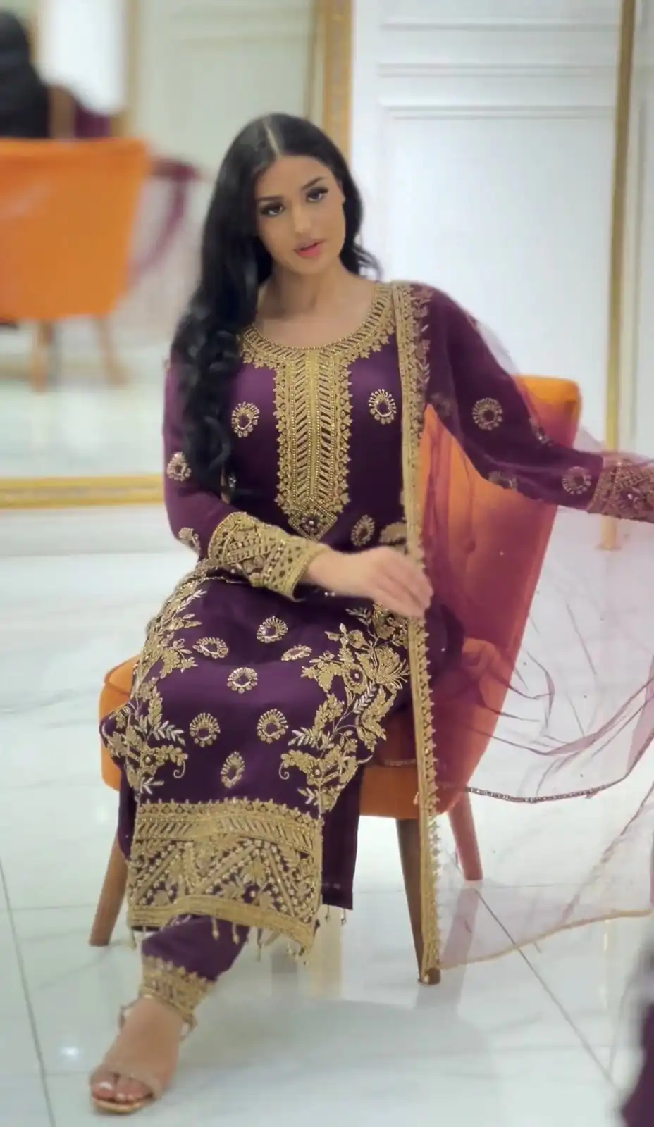 SSR 463 Purple Color Chinnon Silk Embroidery Sequence Salwar Suit Wedding, Party, Festive, Events Expected Delivery 4-6 Working Days @ 2099/- Only | Casual Suits, Creative suits, Designer Suits, Party Wear Suits, Salwar suit, Straight Suits