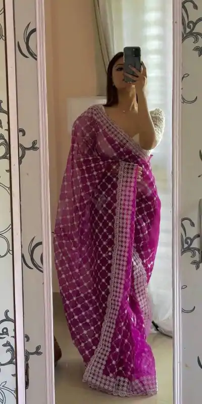   AC ARROW Purple Color Organza Embroidery Thread Work Saree Casual, Wedding, Festive, Events Expected Delivery 4-6 Working Days @2099/- | Bollywood Sarees, Creative Sarees, Designer Sarees, Embroidered Sarees, Ethnic Saree, Modern Digital sarees, Party Wear Sarees, Sarees