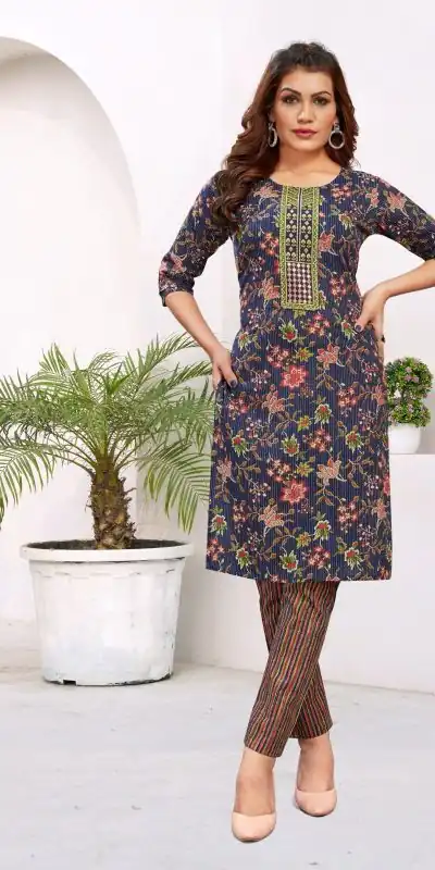 INLI Samaira Royal Blue Heavy Cambric Cotton Print Embroidery Work Kurti Casual, Wedding, Party, Festive, Events Expected Delivery 4-6 Working Days @1499 | Bollywood Kurti, Creative Kurtis, Designer Kurti, Kurti, Party Wear Kurti, Selfie Kurti