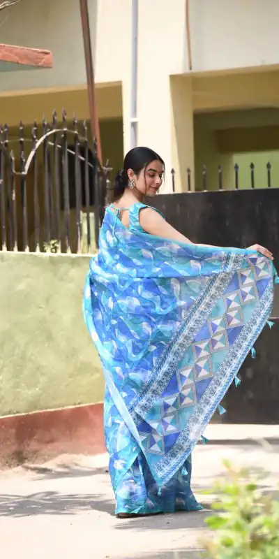 Veechis 111 Royal Blue Color Linen Beautiful Digital Printed Work Saree Casual, Party Festive, Events. Expected Delivery 4-6 Working Days @1549/- | Bollywood Sarees, Creative Sarees, Designer Sarees, Embroidered Sarees, Modern Digital sarees, Party Wear Sarees, Sarees