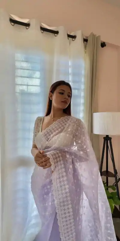  AC ARROW Violet Color Organza Embroidery Thread Work Saree Casual, Wedding, Festive, Events Expected Delivery 4-6 Working Days @2099/- | Bollywood Sarees, Creative Sarees, Designer Sarees, Embroidered Sarees, Ethnic Saree, Modern Digital sarees, Party Wear Sarees, Sarees