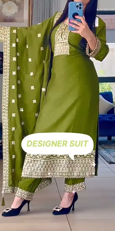 SSR 467 Green Chinnon Silk Embroidery Sequins Sharara Suit Wedding, Party, Festive, Events Etc. Expected Delivery 4-6 Working Days @1999/- | Casual Suits, Creative suits, Designer Suits, Palazzo Suits, Party Wear Suits, Salwar suit, Straight Suits