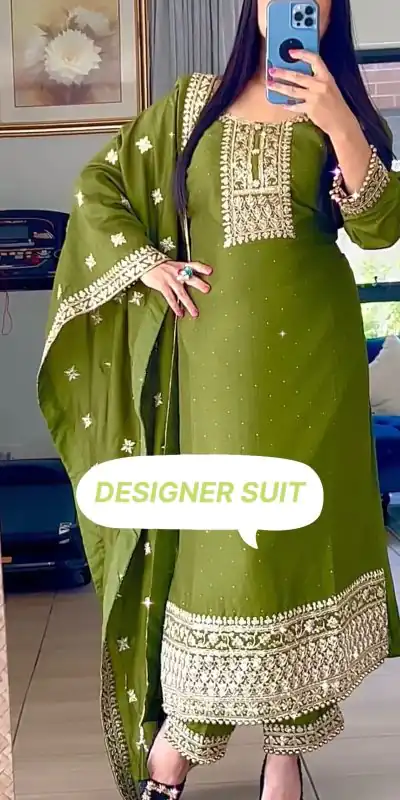 SSR 467 Green Chinnon Silk Embroidery Sequins Sharara Suit Wedding, Party, Festive, Events Etc.   Expected Delivery 4-6 Working Days @1999/- | Casual Suits, Creative suits, Designer Suits, Palazzo Suits, Party Wear Suits, Salwar suit, Straight Suits