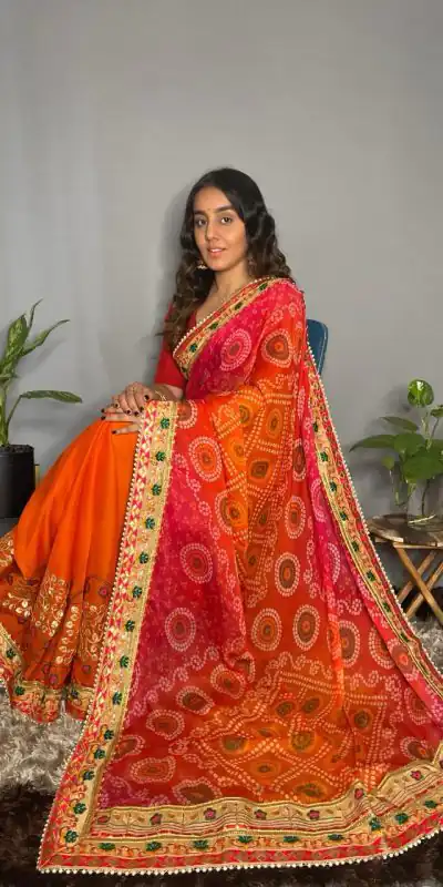 Rangoli Kavya Orange Color Chiffon Material Double Shaded Saree Casual, Party Wear, Wedding, Events, Etc. Expected Delivery 4-6 Working Days 1799/- | Bollywood Sarees, Creative Sarees, Designer Sarees, Embroidered Sarees, Ethnic Saree, Modern Digital sarees, Party Wear Sarees, Sarees