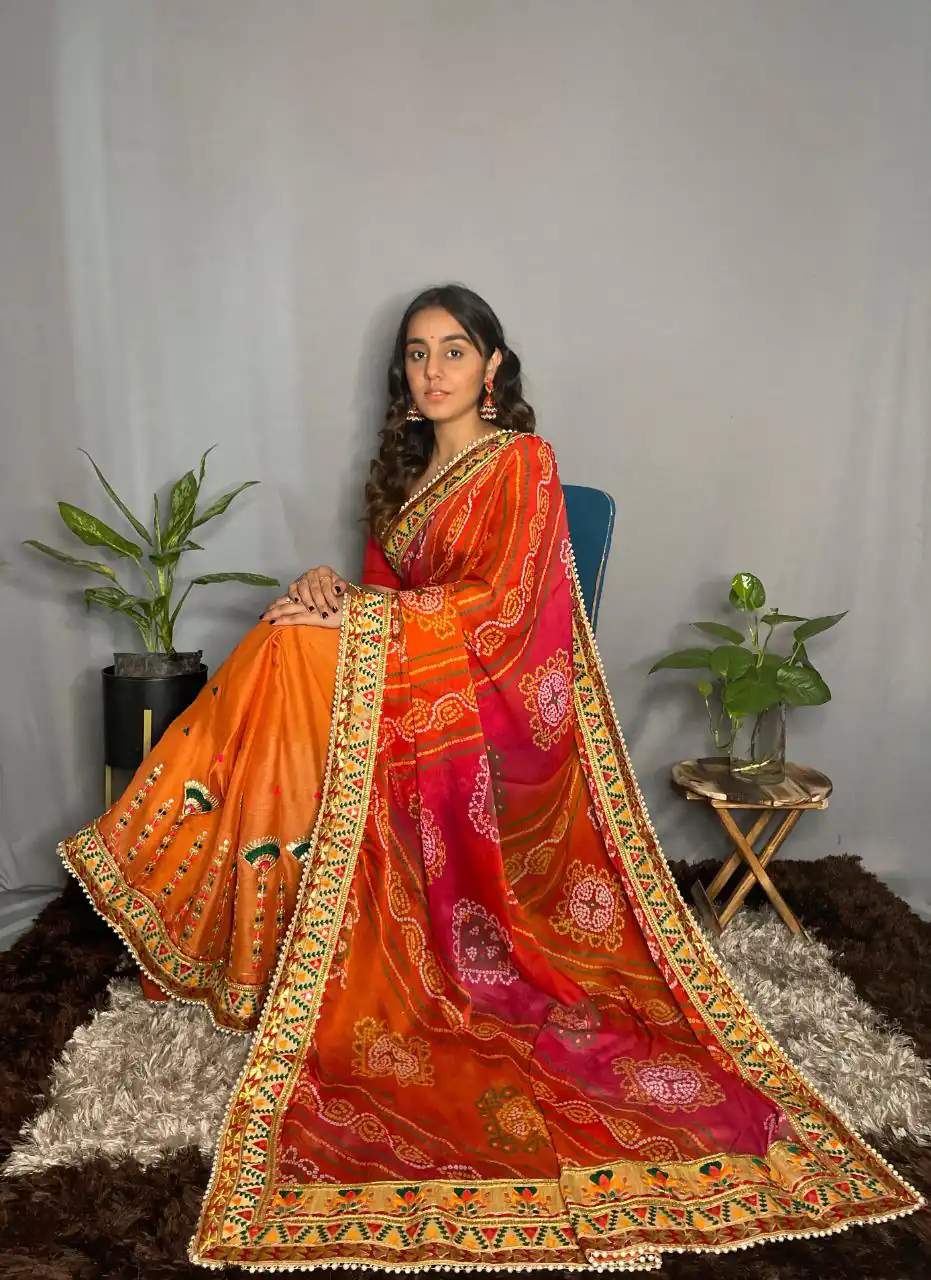 Rangoli Kavya Orange Color Chiffon Material Double Shaded Saree Casual, Party Wear, Wedding, Events, Etc. Expected Delivery 4-6 Working Days 1799/- | Bollywood Sarees, Creative Sarees, Designer Sarees, Embroidered Sarees, Ethnic Saree, Modern Digital sarees, Party Wear Sarees, Sarees