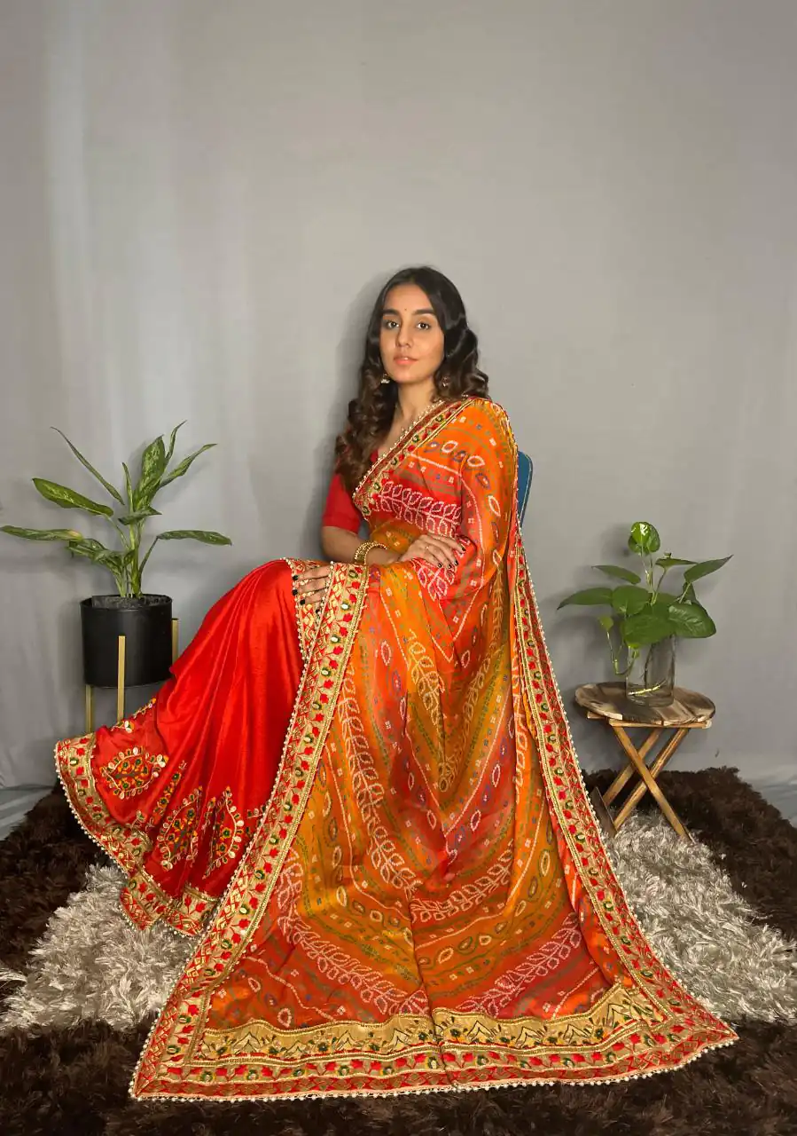 Rangoli Kavya Red Color Chiffon Material Double Shaded Saree Casual, Party Wear, Wedding, Events, Etc. Expected Delivery 4-6 Working Days 1799/- | Bollywood Sarees, Creative Sarees, Designer Sarees, Embroidered Sarees, Ethnic Saree, Modern Digital sarees, Party Wear Sarees, Sarees