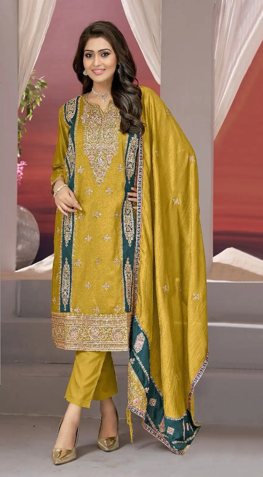 FC MARIA 1072 Yellow Color Vichitra Embroidery Codding Sequence Salwar Suit Wedding, Party, Festive events, etc.  Expected Delivery  4-6 Working Days @2149/- | Casual Suits, Creative suits, Designer Suits, Palazzo Suits, Party Wear Suits, Patiala Suits, Salwar suit, Straight Suits
