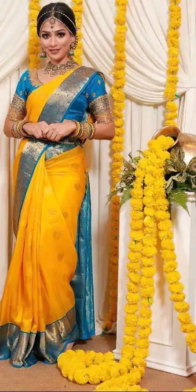 KP 3073 Yellow Color Soft Lichi Silk Jacquard On All Over Saree Casual, Party Wear, Wedding, Events Etc. Expected Delivery 4-6 Working Days @1449/- | Embroidered Sarees, Bollywood Sarees, Creative Sarees, Designer Sarees, Ethnic Saree, Modern Digital sarees, Party Wear Sarees, Sarees