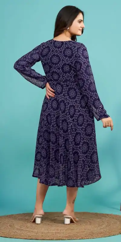 MC 1006 Blue Color fox Georgette Printed Kurti Casual, Party Wear, Wedding, Events, Festivals Wear Expected Delivery 4-6 Working Days @1299/- | Bollywood Kurti, Creative Kurtis, Designer Kurti, Kurti, Party Wear Kurti, Selfie Kurti