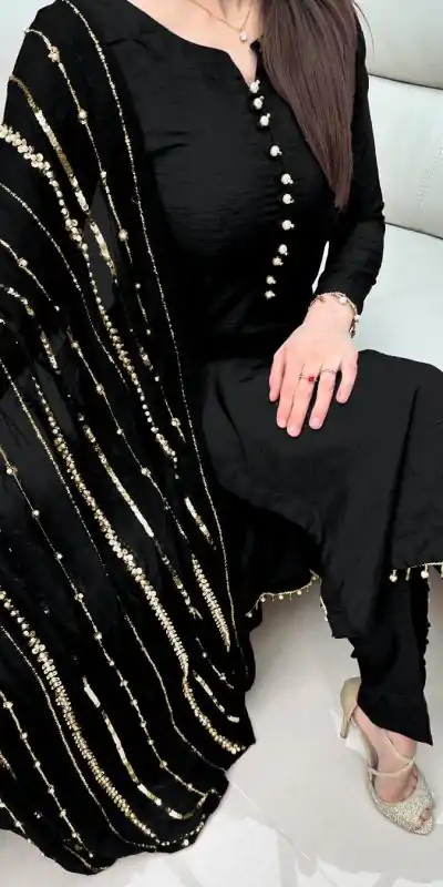 SRK 5161 Black Color Chinnon Silk Embroidery Coding Dori Salwar Suit Wedding, Party, Festive, Events Expected Delivery 4-6 Working Days @ 1899/- | Casual Suits, Jump Suits, Creative suits, Designer Suits, Palazzo Suits, Party Wear Suits, Patiala Suits, Salwar suit, Straight Suits