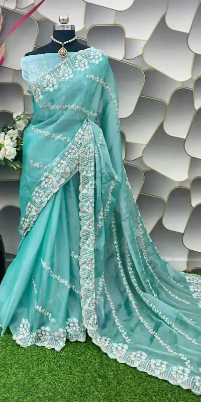 SC 289 Blue Color Jimi Choo Silk Beautiful Embroidery Saree , Party Wear, Events, Festivals Expected Delivery 4-6 Working Days 1999/- | Bollywood Sarees, Creative Sarees, Designer Sarees, Embroidered Sarees, Ethnic Saree, Modern Digital sarees, Party Wear Sarees, Sarees