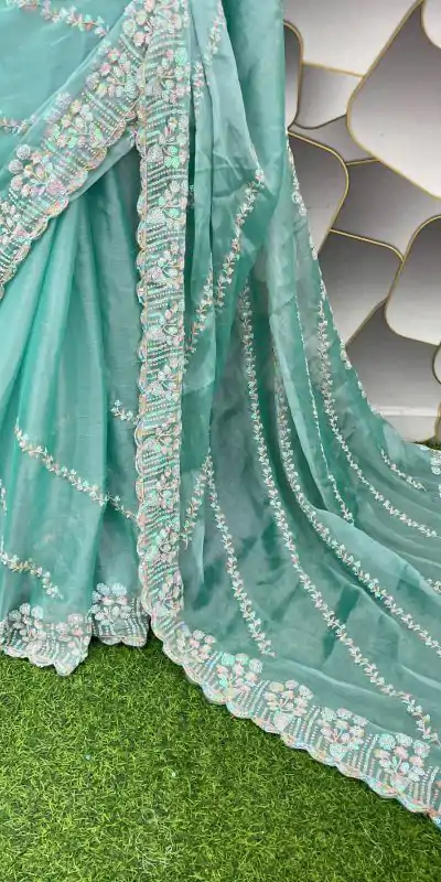 SC 289 Blue Color Jimi Choo Silk Beautiful Embroidery Saree , Party Wear, Events, Festivals Expected Delivery 4-6 Working Days 1999/- | Bollywood Sarees, Creative Sarees, Designer Sarees, Embroidered Sarees, Ethnic Saree, Modern Digital sarees, Party Wear Sarees, Sarees