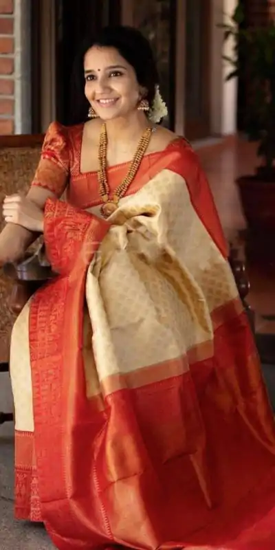 KP 2099 Cream Color Soft Lichi Silk Jacquard On All Over Saree Casual, Party Wear, Wedding, Events Etc. Expected Delivery 4-6 Working Days @1499/- | Bollywood Sarees, Creative Sarees, Designer Sarees, Embroidered Sarees, Ethnic Saree, Modern Digital sarees, Party Wear Sarees, Sarees