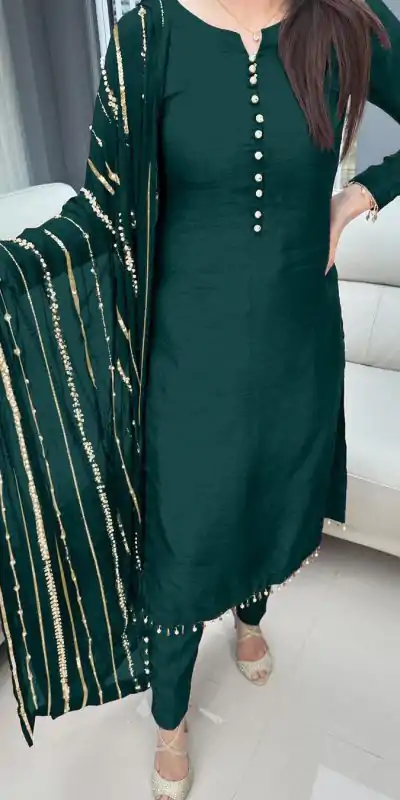 SRK 5161 Green Color Chinnon Silk Embroidery Coding Dori Salwar Suit Wedding, Party, Festive, Events Expected Delivery 4-6 Working Days @ 1899/- | Casual Suits, Jump Suits, Creative suits, Designer Suits, Palazzo Suits, Party Wear Suits, Patiala Suits, Salwar suit, Straight Suits