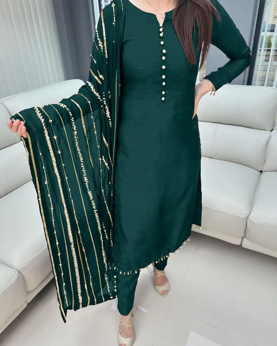 SRK 5161 Green Color Chinnon Silk Embroidery Coding Dori Salwar Suit Wedding, Party, Festive, Events Expected Delivery 4-6 Working Days @ 1899/- | Casual Suits, Jump Suits, Creative suits, Designer Suits, Palazzo Suits, Party Wear Suits, Patiala Suits, Salwar suit, Straight Suits