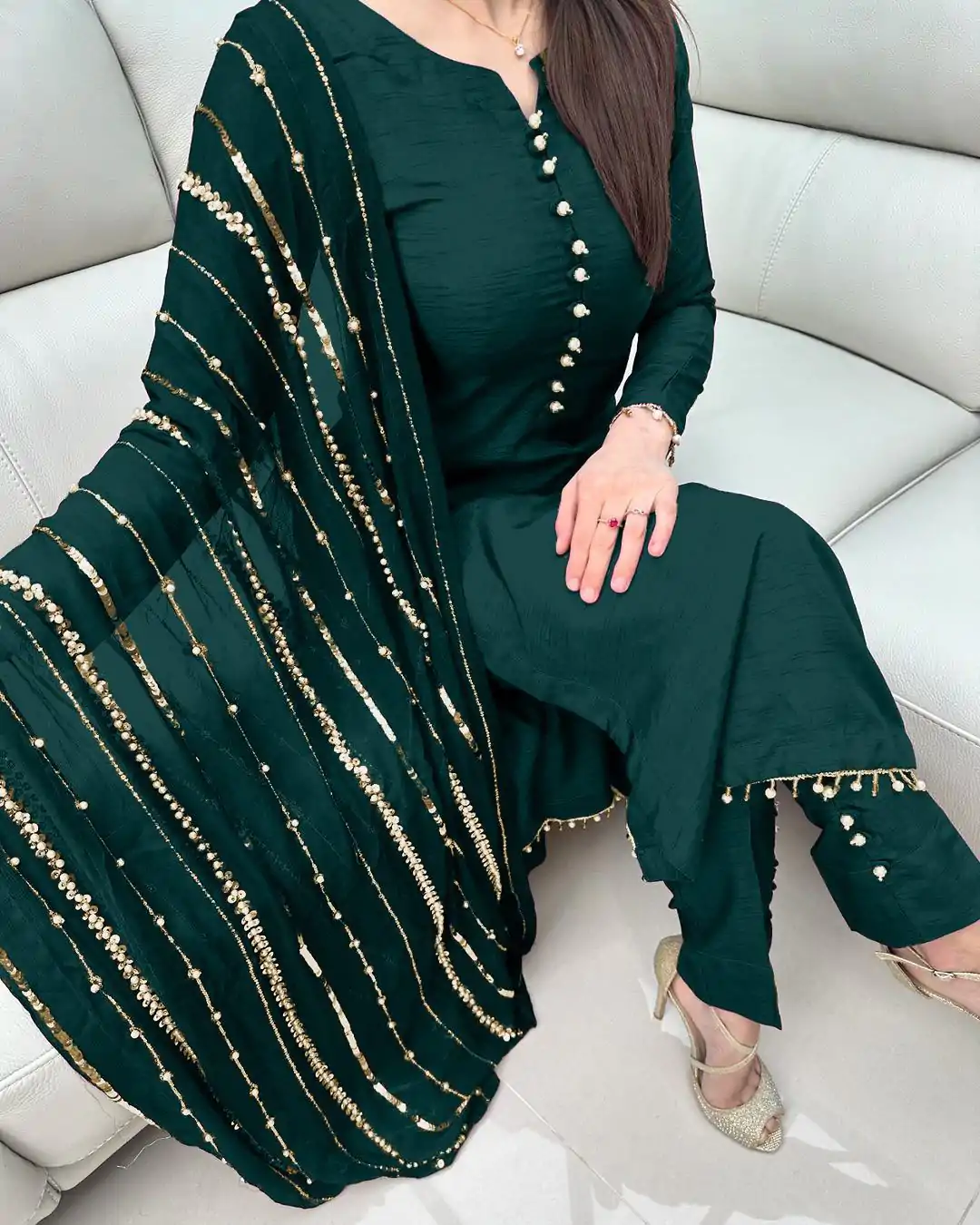 SRK 5161 Green Color Chinnon Silk Embroidery Coding Dori Salwar Suit Wedding, Party, Festive, Events Expected Delivery 4-6 Working Days @ 1899/- | Casual Suits, Jump Suits, Creative suits, Designer Suits, Palazzo Suits, Party Wear Suits, Patiala Suits, Salwar suit, Straight Suits