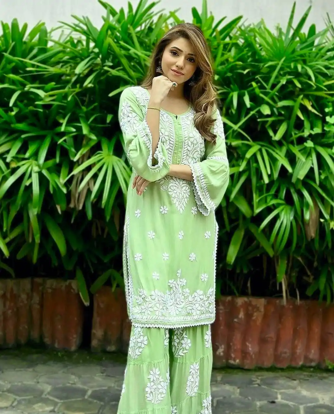AD 160 Green Color Rayon Chicken Keri Embroidery Sharara Suit Casual, Wedding, Party, Festive, Events Etc. Expected Delivery 4-6 Working Days @1849/- | Casual Suits, Jump Suits, Creative suits, Designer Suits, Palazzo Suits, Party Wear Suits, Patiala Suits, Salwar suit, Straight Suits