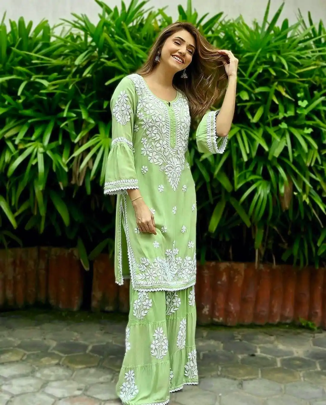 AD 160 Green Color Rayon Chicken Keri Embroidery Sharara Suit Casual, Wedding, Party, Festive, Events Etc. Expected Delivery 4-6 Working Days @1849/- | Casual Suits, Jump Suits, Creative suits, Designer Suits, Palazzo Suits, Party Wear Suits, Patiala Suits, Salwar suit, Straight Suits
